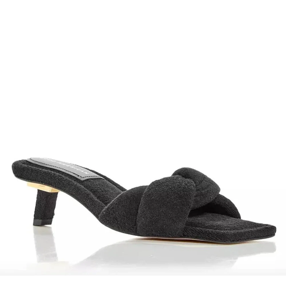 Good American Terry Twisted Strap Kickstand Mules Sandals In Black Size 8 New